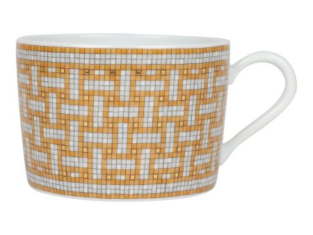 Hermes  Mosaique Au 24  White & Gold Porcelain Tea Cup and Saucer Set For Cheap