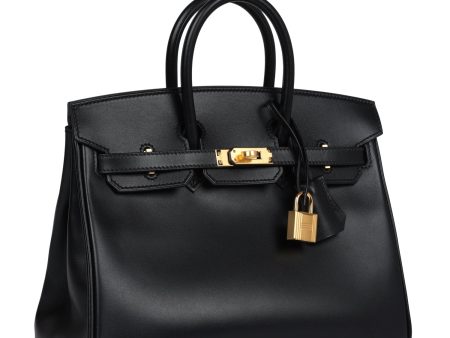 Hermes Birkin 25 Black Box Gold Hardware For Sale