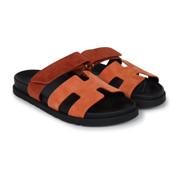 Hermes Chypre Techno Sandal  Rose Bois De Santal and Rouge De Turin Suede Palladium Hardware 37 EU Online Sale