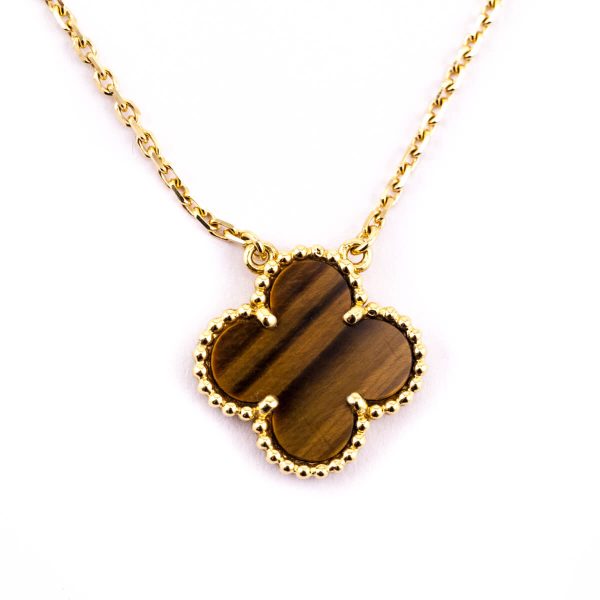 Van Cleef & Arpels Tiger s Eye & 18K Gold Vintage Alhambra Pendant Necklace For Discount