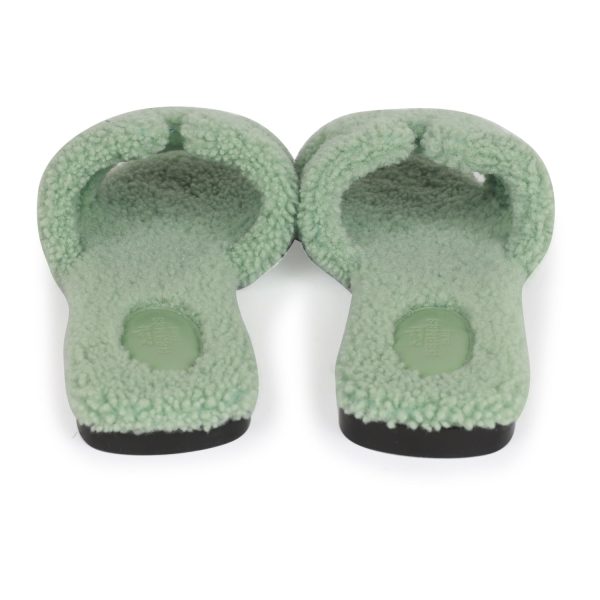 Hermes Oran Sandals Vert D eau Woolskin 41 Hot on Sale