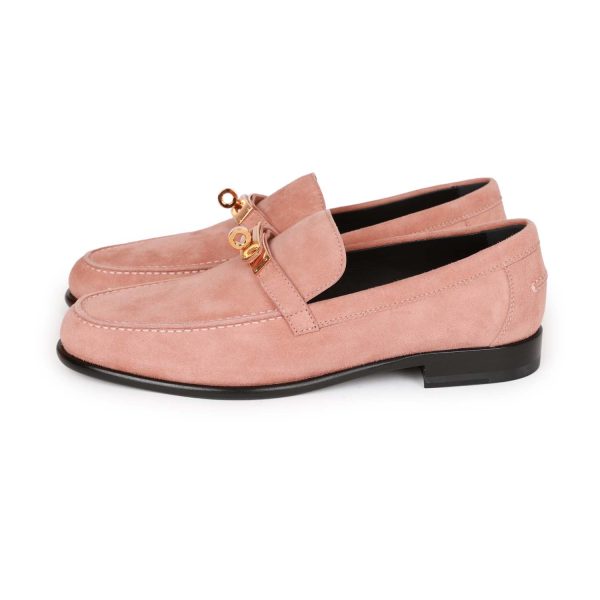 Hermes Destin Loafer Rose Aube Suede Rose Gold Hardware 38 For Sale