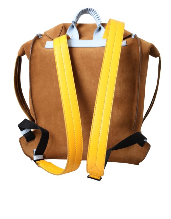 Dolce & Gabbana Brown Yellow Suede Leather Logo Backpack Men s Bag (Arinah bags) Online now