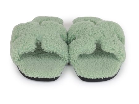 Hermes Oran Sandals Vert D eau Woolskin 41 Hot on Sale