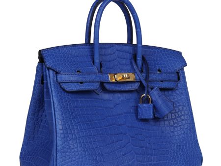 Hermes Birkin 25 Bleu Royal Matte Porosus Crocodile Gold Hardware Cheap