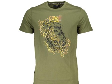 Cavalli Class  Men s Green Leopard Print T-Shirt For Sale