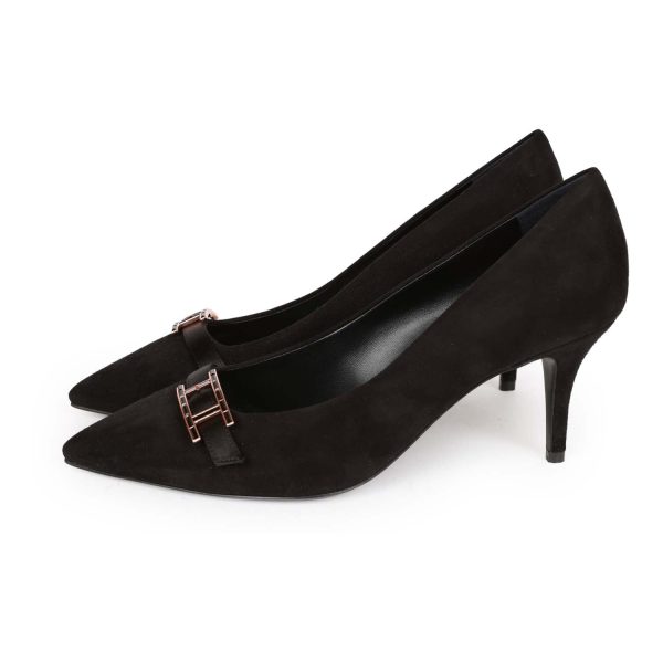 Hermes Blush Pump Black Suede Rose Gold Hardware 38 Sale