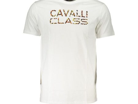 Cavalli Class  Men s White TShirt with Leopard Print Logo Online Hot Sale