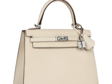 Hermes Kelly Sellier 25 Nata Verso Epsom Palladium Hardware Hot on Sale