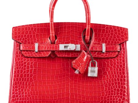 Hermes Birkin 25 Rouge de Coeur Shiny Porosus Crocodile 18K White Gold Hardware & Diamonds - 2020, Y For Discount