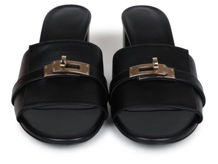 Hermes Gigi 50 Sandals 37.5 EU Black Calfskin Permabrass Hardware Online