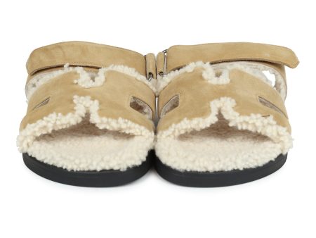 Hermes Chypre Techno Sandal Beige Albatre Ecru Shearling and Suede Palladium Hardware 36 EU Online Sale