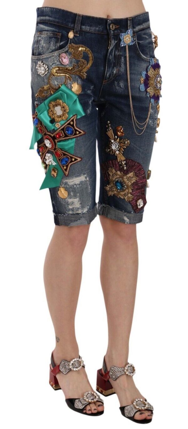 Dolce & Gabbana Elegant Knee-Length Embellished Denim Women s Shorts on Sale