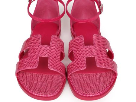 Hermes Santorini Sandals Rose Flash Lizard Palladium Hardware 36 Online now