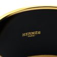 Hermes Black Enamel & Gold Plated Extra Wide Chevron Bangle Size L Online Sale