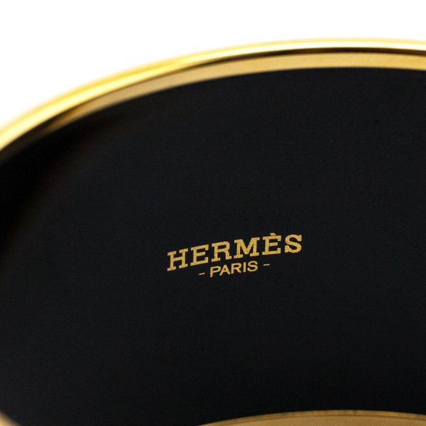 Hermes Black Enamel & Gold Plated Extra Wide Chevron Bangle Size L Online Sale