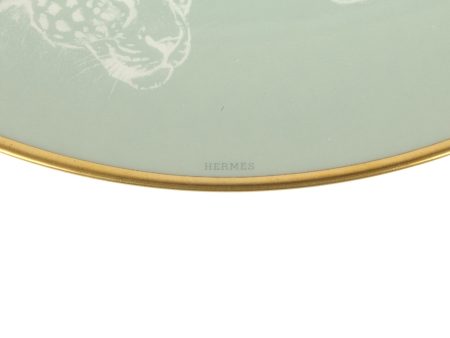 Hermes Carnets D’ Equateur Dessert Plate Green Blue White 24K Gold & Porcelain Cheap