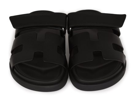 Hermes Chypre Sandals Black Calfskin Palladium Hardware 34.5 EU Sale