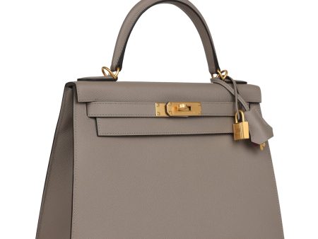 Hermes Special Order (HSS) Kelly Sellier 28 Gris Asphalte Verso Epsom Brushed Gold Hardware Supply