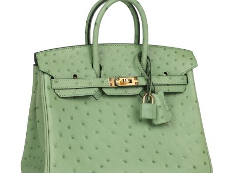 Hermes Birkin 25 Vert Criquet Ostrich Gold Hardware For Discount