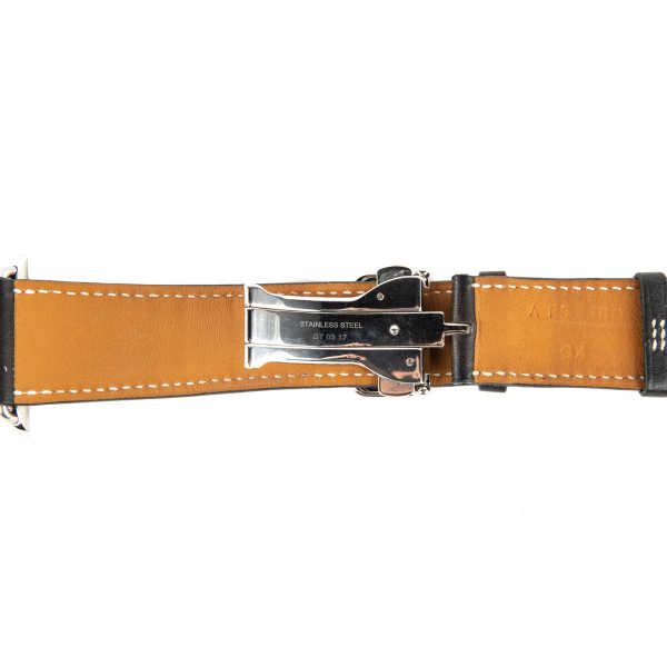 Hermes Ebene Barenia Leather Apple Watch Deployment Watch Strap 42 MM For Cheap