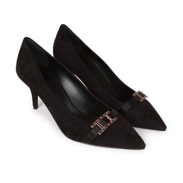 Hermes Blush Pump Black Suede Rose Gold Hardware 38 Sale