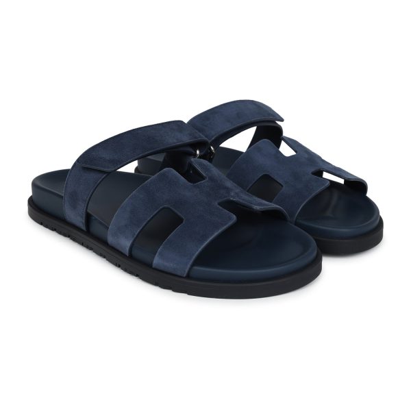 Hermes Chypre Techno Sandals Blue Celeste Suede 40.5 EU Palladium Hardware Fashion