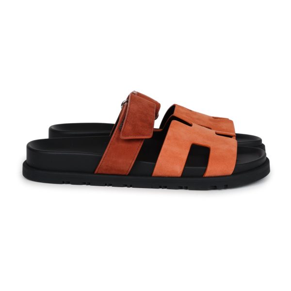 Hermes Chypre Techno Sandal  Rose Bois De Santal and Rouge De Turin Suede Palladium Hardware 37 EU Online Sale